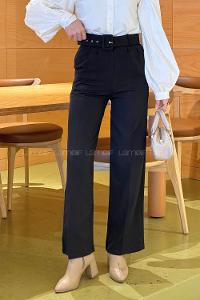 Lamelif Palozzo Model Kemerli Pantolon Siyah