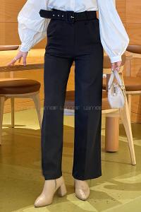 Lamelif Palozzo Model Kemerli Pantolon Siyah