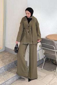 Lamelif Şallı Biyeli Takım Haki