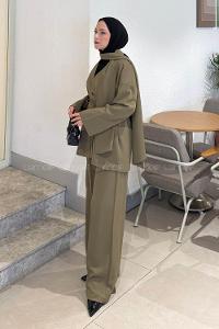 Lamelif Şallı Biyeli Takım Haki