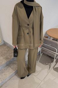 Lamelif Şallı Biyeli Takım Haki