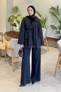 Lamelif Şallı Biyeli Takım Siyah