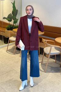 Claret Red Jacket Collar Long Arm Viscose Fabric Jacket