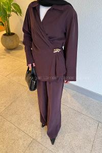 Lamelif Toka Detaylı Pantolonlu Takım Mürdüm