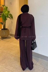 Lamelif Toka Detaylı Pantolonlu Takım Mürdüm