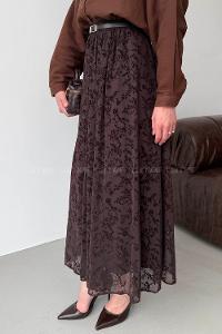 Lamelif Astarlı Tül Etek Acı Kahve