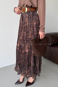 Lamelif Desenli Piliseli Etek Kahverengi