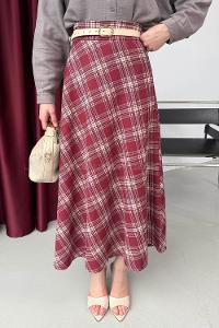 Lamelif Ekose Detay Çan Etek Bordo