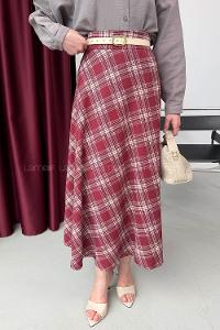 Lamelif Ekose Detay Çan Etek Bordo