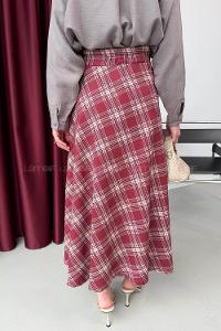 Lamelif Ekose Detay Çan Etek Bordo