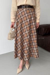 Lamelif Ekose Detay Çan Etek Hardal Sarısı