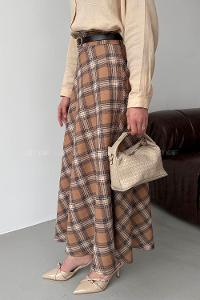 Lamelif Ekose Detay Çan Etek Hardal Sarısı