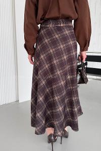 Lamelif Ekose Detay Çan Etek Kahverengi-Bej