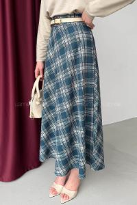 Lamelif Ekose Detay Çan Etek Petrol Mavisi