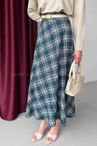 Lamelif Ekose Detay Çan Etek Petrol Mavisi