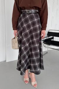 Lamelif Ekose Detay Çan Etek Siyah-Kahverengi