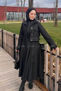 Lamelif Gold Düğmeli Ceket-Elbise Takım Siyah