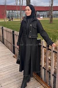 Lamelif Gold Düğmeli Ceket-Elbise Takım Siyah