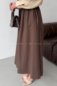 Lamelif Kemerli Büzgülü Etek Kahverengi