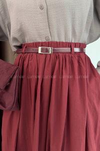 Lamelif Kemerli Cepli Tesettür Etek Bordo