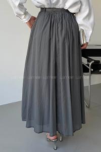 Lamelif Kemerli Cepli Tesettür Etek Gri