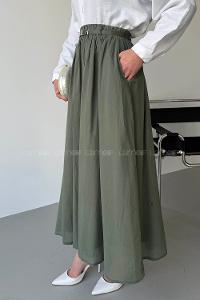 Lamelif Kemerli Cepli Tesettür Etek Haki