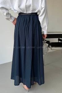 Lamelif Kemerli Cepli Tesettür Etek Lacivert