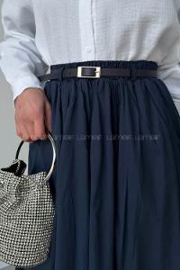 Lamelif Kemerli Cepli Tesettür Etek Lacivert