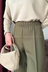 Lamelif Önü Çımalı Scuba Pantolon Haki