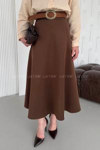 Lamelif Scuba Çan Etek Kahverengi