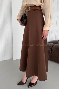 Lamelif Scuba Çan Etek Kahverengi