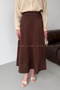 Lamelif Scuba Yandan Bağlamalı Çan Etek Acı Kahve