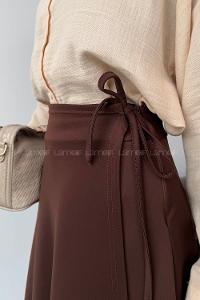 Lamelif Scuba Yandan Bağlamalı Çan Etek Acı Kahve