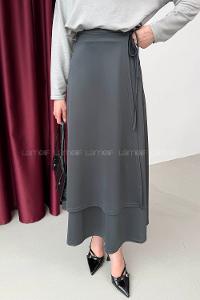 Lamelif Scuba Yandan Bağlamalı Çan Etek Antrasit