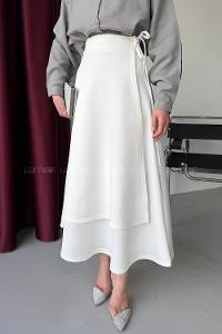 Lamelif Scuba Yandan Bağlamalı Çan Etek Beyaz