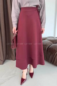 Lamelif Scuba Yandan Bağlamalı Çan Etek Bordo