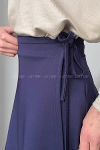 Lamelif Scuba Yandan Bağlamalı Çan Etek Lacivert