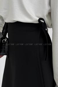 Lamelif Scuba Yandan Bağlamalı Çan Etek Siyah