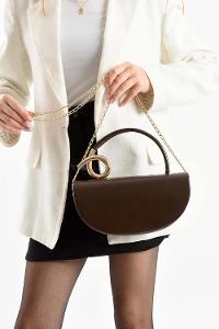 Lamelif  Aura Gold Detaylı El ve Omuz Çantası - Acı Kahve