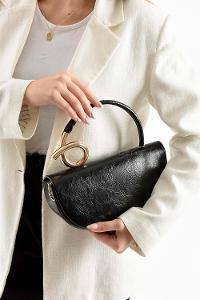 Lamelif  Aura Gold Detaylı El ve Omuz Çantası - Siyah