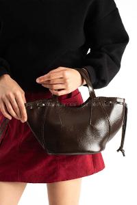 Lamelif Deri Görünümlü Kadın Kol Çantası Acı Kahve