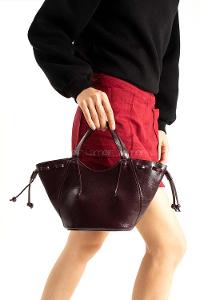 Lamelif Deri Görünümlü Kadın Kol Çantası Bordo