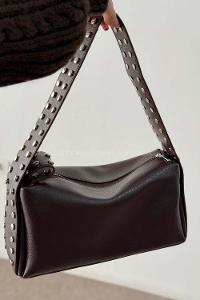 Lamelif Gümüş Nokta Detaylı Kadın Yumuşak Deri Kadın Çanta Acı Kahve