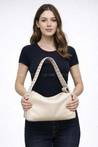 Lamelif Gümüş Nokta Detaylı Kadın Yumuşak Deri Kadın Çanta Bej