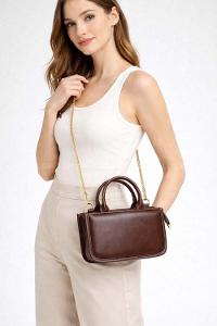 Lamelif Verona Gold Zincir Askılı Kadın Omuz Çantası Acı Kahve