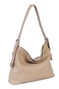 Lamelif Yan Halka Detaylı Yumuşak Deri Kadın Kol Çantası Bej