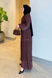 Lamelif Balon Kol Organze Elbise Mürdüm