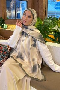 Lamelif Batik Desen Soft Şal Asker Yeşili