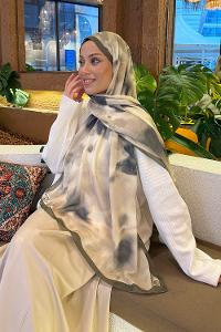 Lamelif Batik Desen Soft Şal Asker Yeşili