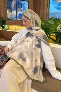 Lamelif Batik Desen Soft Şal Asker Yeşili